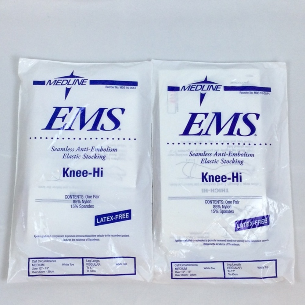 Medline EMS Seamless Anti-Embolism Elastic Stocking Knee-Hi Size Regular 2-Packs